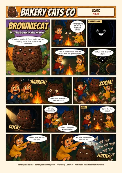 Cover of the Bakery Cats Co comic The Beast in the Woods, starring Browniecat