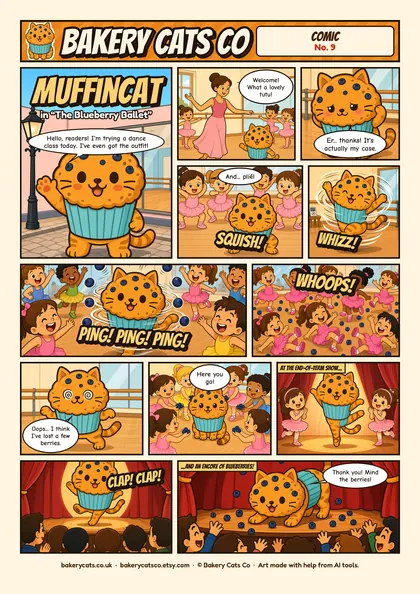 Cover of the Bakery Cats Co comic The Blueberry Ballet, starring Muffincat