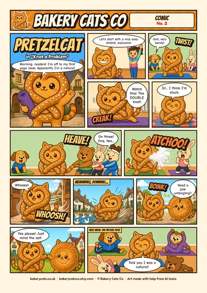 Cover of the Bakery Cats Co comic Knot a Problem, starring Pretzelcat