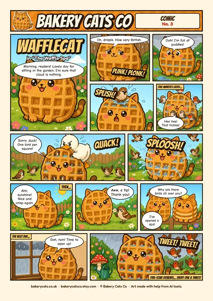 Cover of the Bakery Cats Co comic The Waffle Spa, starring Wafflecat