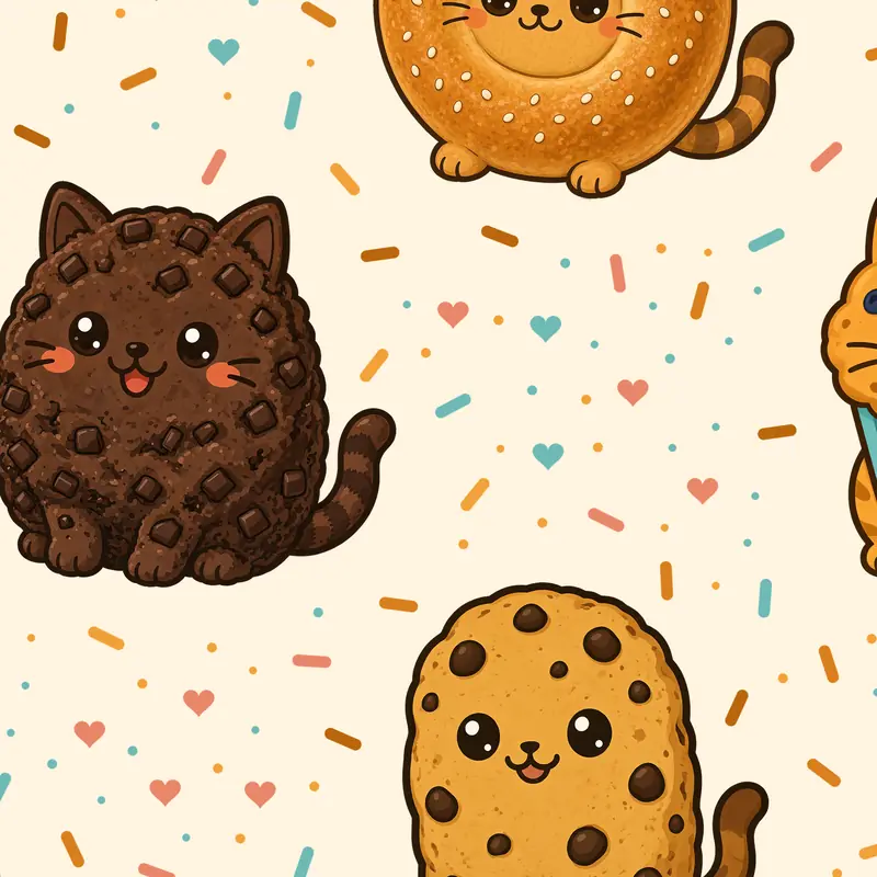 Bakery Toss pattern of bakery cats scattered on cream